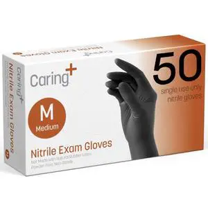 Nitrile Exam Gloves, 50 Count, Powder Free and Not Made with Natural Rubber Latex, Gloves for Medical Use, Cleaning, Food Prep and More, Medium, Black Nitrile Exam Gloves, 50 Count, Powder Free and Not Made with Natural Rubber Latex, Gloves for Medical Use, Cleaning, Food Prep and More, Medium, Black