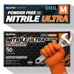 Nitrile Disposable Gloves, 8 Mil Powder Free Latex Free Chemical Resistant Heavy Duty Food Safe Diamond Gloves, Orange 50 Pcs (Medium) Nitrile Disposable Gloves, 8 Mil Powder Free Latex Free Chemical Resistant Heavy Duty Food Safe Diamond Gloves, Orange 50 Pcs (Medium)