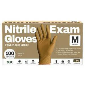 Powder-Free Nitrile Exam Gloves, 100 Count Food Safe Latex-Free Disposable Gloves for Medical Cooking Cleaning Food Prep, Tan (Medium) Powder-Free Nitrile Exam Gloves, 100 Count Food Safe Latex-Free Disposable Gloves for Medical Cooking Cleaning Food Prep, Tan (Medium)