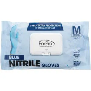 Disposable Nitrile Gloves, Chemical Resistant, Powder-Free, Latex-Free, Non-Sterile, Food Safe, 4 Mil, Blue, Medium, 30-Count Disposable Nitrile Gloves, Chemical Resistant, Powder-Free, Latex-Free, Non-Sterile, Food Safe, 4 Mil, Blue, Medium, 30-Count
