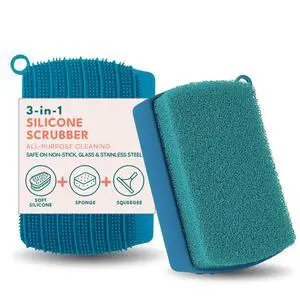 3-in-1 Silicone Scrubber Sponge with Squeegee Non-Scratch Kitchen Sponge for Dishes, Sink & Bathroom, Quick-Dry, Reusable Cleaning Tool (Teal) 3-in-1 Silicone Scrubber Sponge with Squeegee Non-Scratch Kitchen Sponge for Dishes, Sink & Bathroom, Quick-Dry, Reusable Cleaning Tool (Teal)