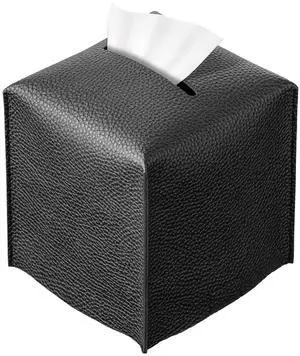 Square Tissue Box Cover, Pu Leather Tissue Box Holder with Bottom Belt Modern Stylish Tissue Box Organizer for Bathroom, Bedroom, Hotel, Office Desk 5"X5"X5" (Black) Square Tissue Box Cover, Pu Leather Tissue Box Holder with Bottom Belt Modern Stylish Tissue Box Organizer for Bathroom, Bedroom, Hotel, Office Desk 5"X5"X5" (Black)