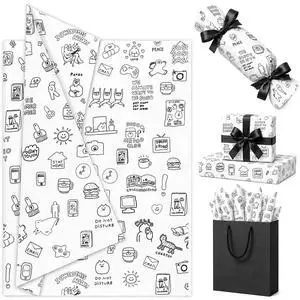 Gift Wrap Tissue Paper, Black Line Art Icon White Tissue Paper for Gift Bags & Boxs, Modern Minimalist Design Wrapping Sheets for Birthday, DIY Crafts, Graduation, 30 Sheets, 20x14in Gift Wrap Tissue Paper, Black Line Art Icon White Tissue Paper for Gift Bags & Boxs, Modern Minimalist Design Wrapping Sheets for Birthday, DIY Crafts, Graduation, 30 Sheets, 20x14in