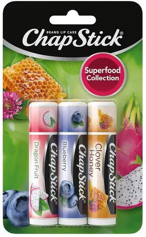 Lip Balm, Superfood Collection 3-Pack Dragon Fruit, Blueberry & Clover Honey, Moisturizer for Dry Lips, 0.15 Oz Lip Balm, Superfood Collection 3-Pack Dragon Fruit, Blueberry & Clover Honey, Moisturizer for Dry Lips, 0.15 Oz
