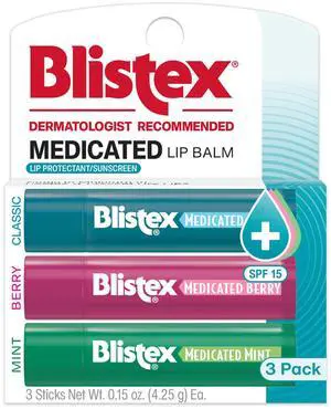 Medicated Lip Balm Variety Pack SPF 15, 0.15 oz, 3 Count | Soothes and prevents lip dryness & chapping, 24 Hr Moisture, SPF 15 sun protection, classic, mint, & berry flavors Medicated Lip Balm Variety Pack SPF 15, 0.15 oz, 3 Count | Soothes and prevents lip dryness & chapping, 24 Hr Moisture, SPF 15 sun protection, classic, mint, & berry flavors