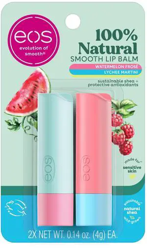 100% Natural Lip Balm Sticks- Watermelon Frosé & Lychee Martini, 2-Pack 100% Natural Lip Balm Sticks- Watermelon Frosé & Lychee Martini, 2-Pack
