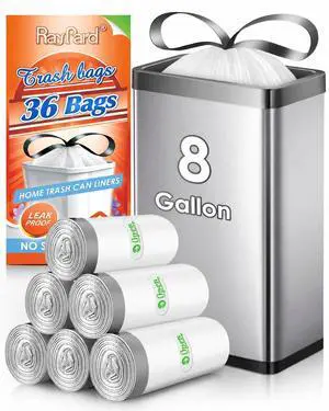 Medium 8 Gallon White Drawstring Trash Bags, 36 Count | Household Waste Basket Liners Fit 8 Gallon Kitchen Trash Cans, Tear Free&Leak Proof Sturdy For Home & Office Indoor Use Medium 8 Gallon White Drawstring Trash Bags, 36 Count | Household Waste Basket Liners Fit 8 Gallon Kitchen Trash Cans, Tear Free&Leak Proof Sturdy For Home & Office Indoor Use