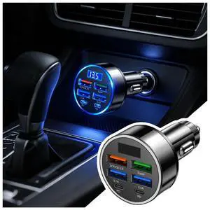 6 Ports Car Cigarette Lighter Adapter,Upgraded Car Cigarette Lighter USB Charger with Super/PD/3.1A/QC3.0 as Vehicle Electronics,24V/12V Cars Charger Adapter with LED Voltage Display 6 Ports Car Cigarette Lighter Adapter,Upgraded Car Cigarette Lighter USB Charger with Super/PD/3.1A/QC3.0 as Vehicle Electronics,24V/12V Cars Charger Adapter with LED Voltage Display