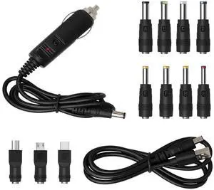 12V Car Charger with 5V DC Power Cable, DC 5.5mm x 2.1mm Cigarette Lighter Plug with 11 Connectors, Portable Auto Power Supply Cord Adapter for DVD Player, Camera, Bluetooth Speakers (Black) 12V Car Charger with 5V DC Power Cable, DC 5.5mm x 2.1mm Cigarette Lighter Plug with 11 Connectors, Portable Auto Power Supply Cord Adapter for DVD Player, Camera, Bluetooth Speakers (Black)