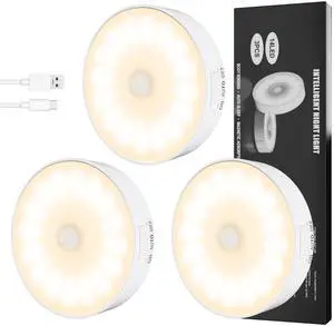 3 Pack Motion Sensor Light Indoor, Upgraded 14 LEDs Night Light USB Rechargeable, 3 Light Modes & Long Last Battery, Cordless Magnetic NightLight for Closet, Bedroom, Stairs - Warm White 3 Pack Motion Sensor Light Indoor, Upgraded 14 LEDs Night Light USB Rechargeable, 3 Light Modes & Long Last Battery, Cordless Magnetic NightLight for Closet, Bedroom, Stairs - Warm White