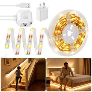 Motion Sensor LED Light Strip for Stairs 16.4FT, Warm White USB Powered Motion Activated Under Bed Night Lighting, Dimmable Auto On/Off LED Strip Lights for Bedroom Hallway Closet Cabinet Kitchen Desk Motion Sensor LED Light Strip for Stairs 16.4FT, Warm White USB Powered Motion Activated Under Bed Night Lighting, Dimmable Auto On/Off LED Strip Lights for Bedroom Hallway Closet Cabinet Kitchen Desk