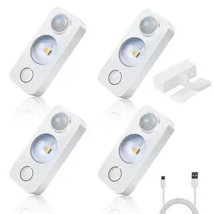 LED Motion Sensor Puck Lights, Rechargeable Cabinet Lights, Stick on Wireless LED Night Light for Closet, Drawer, Shelf, Under Cabinet, Warm White 4Pack, USB Charging Cord Included LED Motion Sensor Puck Lights, Rechargeable Cabinet Lights, Stick on Wireless LED Night Light for Closet, Drawer, Shelf, Under Cabinet, Warm White 4Pack, USB Charging Cord Included