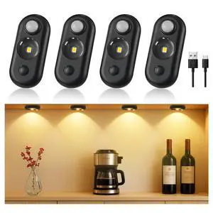 LED Motion Sensor Puck Lights, Small Rechargeable Under Cabinet Light, Dimmable Warm White Closet Lights, Wireless Under Cabinet Lighting for Drawer, Kitchen (4 Pack) LED Motion Sensor Puck Lights, Small Rechargeable Under Cabinet Light, Dimmable Warm White Closet Lights, Wireless Under Cabinet Lighting for Drawer, Kitchen (4 Pack)