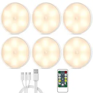 Motion Sensor Closet Lights, USB-C Rechargeable Under Cabinet Puck Lighting, Dimmable Battery Powered Step Lights for Kitchen, Stairs, Wardrobe, Auto-On/Off Night Lamp (Warm, 6 Pack) Motion Sensor Closet Lights, USB-C Rechargeable Under Cabinet Puck Lighting, Dimmable Battery Powered Step Lights for Kitchen, Stairs, Wardrobe, Auto-On/Off Night Lamp (Warm, 6 Pack)