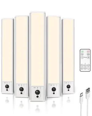 5-Pack Under Cabinet Lighting, 2400mAh Motion Sensor Light, LED Closet Lights Wireless, 3000K Dimmable, Timer, Magnetic, with Remote Control for Kitchen, Closet, Stair 5-Pack Under Cabinet Lighting, 2400mAh Motion Sensor Light, LED Closet Lights Wireless, 3000K Dimmable, Timer, Magnetic, with Remote Control for Kitchen, Closet, Stair