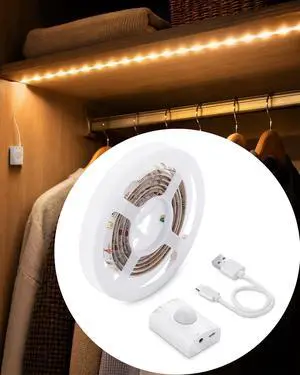 Rechargeable Motion Sensor Wardrobe Light, 3.3ft Flexible LED Strip with 30LED, PIR and Light Sensor, Warm White Night Light for Bedroom, Kitchen, Wall, Closet, Cabinet Rechargeable Motion Sensor Wardrobe Light, 3.3ft Flexible LED Strip with 30LED, PIR and Light Sensor, Warm White Night Light for Bedroom, Kitchen, Wall, Closet, Cabinet