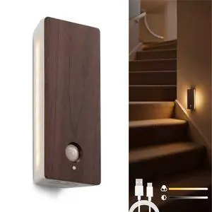 Wooden Motion Sensor Night Light, LED Backlit Nightlight, Rechargeable Light with Two-Sided Glow for Decor, Magnetic Stick-on, 3CCT Dimmable Lights for Hallway, Bedroom, Stairs Wooden Motion Sensor Night Light, LED Backlit Nightlight, Rechargeable Light with Two-Sided Glow for Decor, Magnetic Stick-on, 3CCT Dimmable Lights for Hallway, Bedroom, Stairs