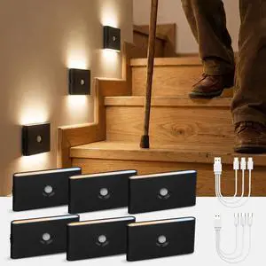 3CCT Rechargeable Stair Lights Indoor, Black Stairway Lights Indoor with Magnetic Mount, Dimmable Stair Lights Motion Sensor for Stairway, Hallway, Kitchen, Bathroom(6 Packs) 3CCT Rechargeable Stair Lights Indoor, Black Stairway Lights Indoor with Magnetic Mount, Dimmable Stair Lights Motion Sensor for Stairway, Hallway, Kitchen, Bathroom(6 Packs)