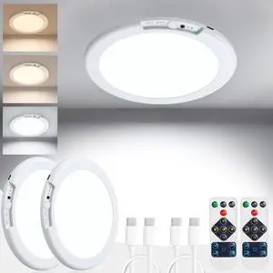 Rechargeable Motion Sensor Ceiling Light, 2 Pack Wireless Magnetic Closet Lights, Dual USB-C Charging, Works with PD Adapters, 3 Color Dimmable LED Closet Light for Pantry Hallway Garage Rechargeable Motion Sensor Ceiling Light, 2 Pack Wireless Magnetic Closet Lights, Dual USB-C Charging, Works with PD Adapters, 3 Color Dimmable LED Closet Light for Pantry Hallway Garage