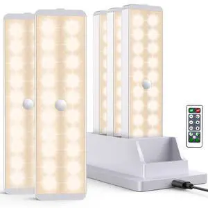 LED Closet Light with Charging Station, 5 Pcs Dimmer Rechargeable Motion Sensor Under Cabinet Lighting, Stick-Anywhere Night Safe Light Bar for Wardrobe,Kitchen-Warm LED Closet Light with Charging Station, 5 Pcs Dimmer Rechargeable Motion Sensor Under Cabinet Lighting, Stick-Anywhere Night Safe Light Bar for Wardrobe,Kitchen-Warm