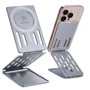 Magnetic Tri-Fold Cell Phone Stand for Desk, Adjustable Metal Phone Holder for Magsafe, Portable & Foldable Card Phone Mount for Recording, Office Small Stand for iPhone 16/15/14/13/12 (Silver) Magnetic Tri-Fold Cell Phone Stand for Desk, Adjustable Metal Phone Holder for Magsafe, Portable & Foldable Card Phone Mount for Recording, Office Small Stand for iPhone 16/15/14/13/12 (Silver)