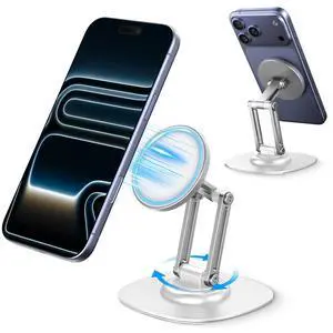 Magnetic Phone Stand, Fits for MagSafe, 360° Rotation Adjustable Strong Magnets Desk Office Kitchen Foldable Phone Holder Stand with Non-Slip Base for iPhone 17/16/15/14/13/12 Series, White Magnetic Phone Stand, Fits for MagSafe, 360° Rotation Adjustable Strong Magnets Desk Office Kitchen Foldable Phone Holder Stand with Non-Slip Base for iPhone 17/16/15/14/13/12 Series, White