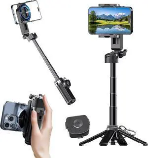 Magnetic Phone Tripod Stand for iPhone/Android & MagSafe Cases, Portable Selfie Stick Handle Grip Foldable Stretchable Angle Adjustment & Strong Magnets Aluminum Alloy Mini Cell Phone Desk Stand Magnetic Phone Tripod Stand for iPhone/Android & MagSafe Cases, Portable Selfie Stick Handle Grip Foldable Stretchable Angle Adjustment & Strong Magnets Aluminum Alloy Mini Cell Phone Desk Stand