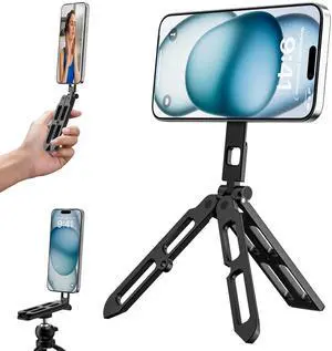 Magnetic Portable Tripod for iPhone -MagSafe Mini Phone Stand & Universal Tripod Mount, Foldable Aluminum Phone Holder for iPhone 16/15/14/13/12, Pocket Travel Desktop All in One Magnetic Portable Tripod for iPhone -MagSafe Mini Phone Stand & Universal Tripod Mount, Foldable Aluminum Phone Holder for iPhone 16/15/14/13/12, Pocket Travel Desktop All in One