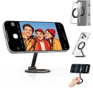 Double Magnetic Phone Stand, Foldable Magnet Holder with Ring Grip Kickstand for Desk Travel Kitchen Gym, Compatible with iPhone 17/16/15/14/13/12, Samsung, Android and All Phones Double Magnetic Phone Stand, Foldable Magnet Holder with Ring Grip Kickstand for Desk Travel Kitchen Gym, Compatible with iPhone 17/16/15/14/13/12, Samsung, Android and All Phones