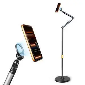 Magnetic Phone Floor Stand, Aluminum iPhone Overhead Stand with Adjustable Arm & Remote for Multi-Angle Creative Shooting, Stable Stand for iPhone/Android Magnetic Phone Floor Stand, Aluminum iPhone Overhead Stand with Adjustable Arm & Remote for Multi-Angle Creative Shooting, Stable Stand for iPhone/Android