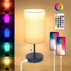 Lamps for Bedrooms Nightstand Bedside Lamp with 2 USB Port and Outlet, 3-Way Dimmable Table Lamps, Color Changing Night Stand Light Lamp RGB LED Bulb Lamps for Bedrooms Nightstand Bedside Lamp with 2 USB Port and Outlet, 3-Way Dimmable Table Lamps, Color Changing Night Stand Light Lamp RGB LED Bulb