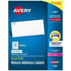 Printable Return Address Labels with Sure Feed, 0.5" x 1.75", White, 8,000 Blank Mailing Labels (05167) Printable Return Address Labels with Sure Feed, 0.5" x 1.75", White, 8,000 Blank Mailing Labels (05167)