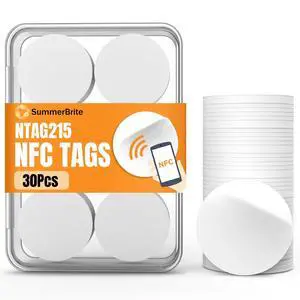 30 Pcs NFC Tags NTAG215 Blank NFC Cards Stickers, Rewritable Programmable NFC 215 Chip NFC Coins with Adhesive Back, 504 Bytes Memory, Compatible with TagMo and NFC Enabled Devices 30 Pcs NFC Tags NTAG215 Blank NFC Cards Stickers, Rewritable Programmable NFC 215 Chip NFC Coins with Adhesive Back, 504 Bytes Memory, Compatible with TagMo and NFC Enabled Devices