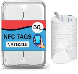 50pcs NFC 215 Tags Stickers, Blank Rewritable NTAG215, Game Character Cards with Adhesive Back, 504 Bytes Memory Compatible with TagMo & NFC Enabled Smart Phones Devices, (25 mm/ 1 Inch) 50pcs NFC 215 Tags Stickers, Blank Rewritable NTAG215, Game Character Cards with Adhesive Back, 504 Bytes Memory Compatible with TagMo & NFC Enabled Smart Phones Devices, (25 mm/ 1 Inch)