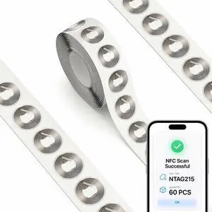 60 Pcs NFC Stickers NTAG215 NFC Tags, Blank Programmable for TagMo & Amiibo 60 Pcs NFC Stickers NTAG215 NFC Tags, Blank Programmable for TagMo & Amiibo