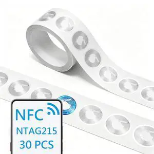 30 Pcs NTAG215 Chip NFC Tags Sticker, 504 Bytes Memory, Round Clear Waterproof Rewritable NFC Stickers, Work with TagMo Amiibo & All NFC-Enabled Smartphones 30 Pcs NTAG215 Chip NFC Tags Sticker, 504 Bytes Memory, Round Clear Waterproof Rewritable NFC Stickers, Work with TagMo Amiibo & All NFC-Enabled Smartphones