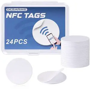 24PCS NFC Tags, NFC Stickers White Blank NFC Tag Cards with Adhesive, N215 Chip, Compact PVC Coins for TagMo, Compatible with Most Android NFC Devices 24PCS NFC Tags, NFC Stickers White Blank NFC Tag Cards with Adhesive, N215 Chip, Compact PVC Coins for TagMo, Compatible with Most Android NFC Devices