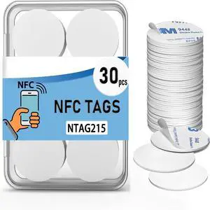 30PCS NFC Tags NTAG215 Blank Cards Stickers, Rewritable NFC 215 Coins with Adhesive Back, Compatible with All Phone 30PCS NFC Tags NTAG215 Blank Cards Stickers, Rewritable NFC 215 Coins with Adhesive Back, Compatible with All Phone