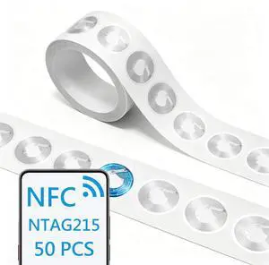 50 Pcs NTAG215 Chip NFC Tags Sticker, 504 Bytes Memory, Round Clear Waterproof Rewritable NFC Stickers, Work with TagMo Amiibo & All NFC-Enabled Smartphones 50 Pcs NTAG215 Chip NFC Tags Sticker, 504 Bytes Memory, Round Clear Waterproof Rewritable NFC Stickers, Work with TagMo Amiibo & All NFC-Enabled Smartphones