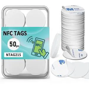 50Pcs NFC Tags NTAG215 Tag Stickers, Rewritable NFC 215 Tag Blank Coins with Adhesive Back, 25mm Round NFC Chip 504 Bytes Memory Compatible with TagMo and NFC Enabled Devices 50Pcs NFC Tags NTAG215 Tag Stickers, Rewritable NFC 215 Tag Blank Coins with Adhesive Back, 25mm Round NFC Chip 504 Bytes Memory Compatible with TagMo and NFC Enabled Devices