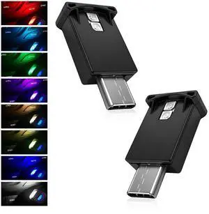 2 PCS USB Type C LED Car Ambient Light, 8 Colors RGB Vehicle Atmosphere Light with Adjustable Brightness, Mini USB Ambient Lamp Interior Decoration for Vehicle Home Office 2 PCS USB Type C LED Car Ambient Light, 8 Colors RGB Vehicle Atmosphere Light with Adjustable Brightness, Mini USB Ambient Lamp Interior Decoration for Vehicle Home Office