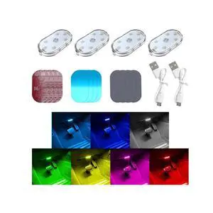 4PCS Car Interior Wireless Led Lights, 6 Bright LED Lamp Beads Magnetic Vehicle Ambient Light, Portable Voice USB Rechargeable Automotive Night Lighting Accessories, Universal Fit 4PCS Car Interior Wireless Led Lights, 6 Bright LED Lamp Beads Magnetic Vehicle Ambient Light, Portable Voice USB Rechargeable Automotive Night Lighting Accessories, Universal Fit