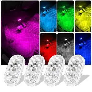 4PCS Wireless Car Led Interior Lights with Touch Control, 7 Colors Magnetic Car Dome Lamp, USB Rechargeable Cordless Footwell Ambient Light for Cars Truck Van,Cabinet, Wardrobe 4PCS Wireless Car Led Interior Lights with Touch Control, 7 Colors Magnetic Car Dome Lamp, USB Rechargeable Cordless Footwell Ambient Light for Cars Truck Van,Cabinet, Wardrobe
