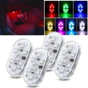 Wireless Magnetic RGB LED Interior Lights, 4 PCS 7 Colors USB Rechargeable Universal Mini Sticky Footwell Ambient Atmosphere Reading Lamp with Touch Sensor, Portable Night Lighting for Car Wireless Magnetic RGB LED Interior Lights, 4 PCS 7 Colors USB Rechargeable Universal Mini Sticky Footwell Ambient Atmosphere Reading Lamp with Touch Sensor, Portable Night Lighting for Car