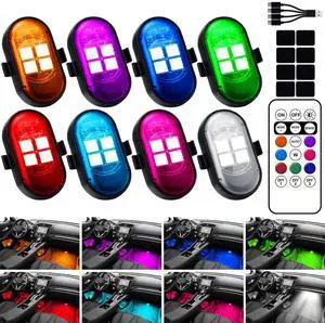 Upgraded Wireless LED Lights for Car, Rechargeable Interior Car Lights with 8 Colors Brightness Adjustable, 12H Battery Life, Remote Control, Mini Strobe Lights for Vehicle Motorcycle Bike Decor Upgraded Wireless LED Lights for Car, Rechargeable Interior Car Lights with 8 Colors Brightness Adjustable, 12H Battery Life, Remote Control, Mini Strobe Lights for Vehicle Motorcycle Bike Decor
