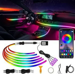 Acrylic Interior Car LED Strip Light RGB Dreamcolor 10 in1 with Wireless APP, 175 inches 593 LED 16 Million Color Fiber Optic Automotive Ambient Light Kits Music Sync Sound Activated Car Neon Lights Acrylic Interior Car LED Strip Light RGB Dreamcolor 10 in1 with Wireless APP, 175 inches 593 LED 16 Million Color Fiber Optic Automotive Ambient Light Kits Music Sync Sound Activated Car Neon Lights