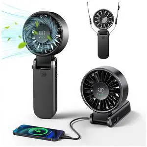 Portable Handheld Fan with Power Bank, 5000mAh Battery, Digital Display & 6-Speed Turbo Foldable 3 in 1 Rechargeable Mini Fan for Desk, Neck, Travel, Beach, Office Portable Handheld Fan with Power Bank, 5000mAh Battery, Digital Display & 6-Speed Turbo Foldable 3 in 1 Rechargeable Mini Fan for Desk, Neck, Travel, Beach, Office
