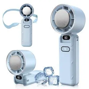 Portable Handheld Turbo Fan, Foldable Mini Fan with Ice Cooler, 5 Speed Wind, 12 Hrs Cooling, 3600mAh Rechargeable, Digital Display, Personal Fans for Travel/Outdoor/Camping (Light Blue) Portable Handheld Turbo Fan, Foldable Mini Fan with Ice Cooler, 5 Speed Wind, 12 Hrs Cooling, 3600mAh Rechargeable, Digital Display, Personal Fans for Travel/Outdoor/Camping (Light Blue)