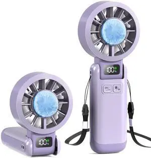 Portable Handheld Fan with Ice Cooling, 5.5m/s Rechargeable Fan, Independent Switch, 5-Speed, LED Display, 12H Battery, Foldable Neck Personal for Travel Essentials, Concerts, Sports - Purple Portable Handheld Fan with Ice Cooling, 5.5m/s Rechargeable Fan, Independent Switch, 5-Speed, LED Display, 12H Battery, Foldable Neck Personal for Travel Essentials, Concerts, Sports - Purple