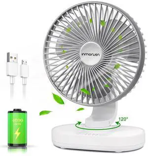 Small Desk Fan for Bedroom, 4000mAh Battery Powered Rechargeable Fan, 90° Vertical Manual and 120° Oscillating, 4 Speeds Air Circulator Fan, Quiet Table Fan for Home Office, White Small Desk Fan for Bedroom, 4000mAh Battery Powered Rechargeable Fan, 90° Vertical Manual and 120° Oscillating, 4 Speeds Air Circulator Fan, Quiet Table Fan for Home Office, White